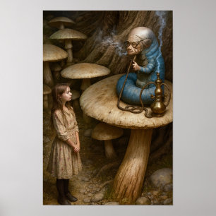 Poster Alice et chenille fumant le narguilé