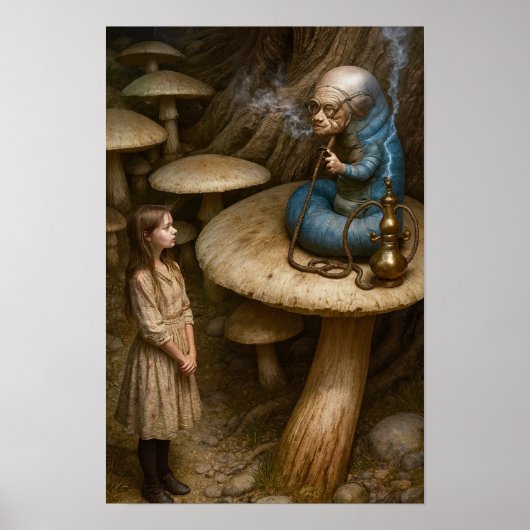 Poster Alice et chenille fumant le narguilé (Devant)