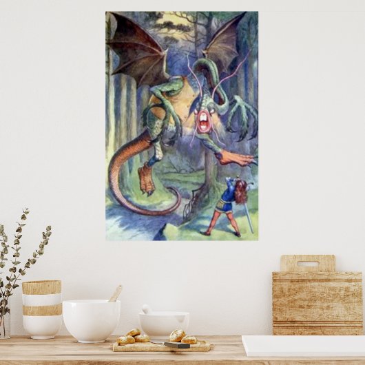 Poster Alice et l'affiche en couleur complète Jabberwocky (Cuisine)