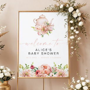 Poster ALICE Fardée Floral Baby Tea Shower Party de Bienv