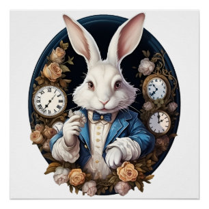 Poster Alice lapin blanc dans Wonderland Montres et rose