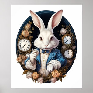 Poster Alice lapin blanc dans Wonderland Montres et rose