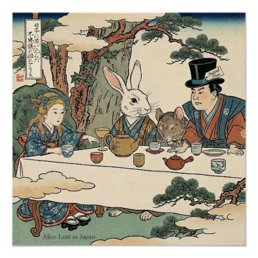 Poster Alice Lost in Japan | Ukiyo-e Mad Tea Party (Devant)