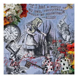 Poster Alice nonsense rideau merveilleux - Bleu