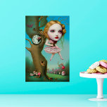 Poster Alice - Quirky Surreal Pop Art<br><div class="desc">Belle IA généré étrange pop surréalisme art numérique comporte un "Alice" différent accroché pour un arbre avec une horloge encastrée. ""</div>