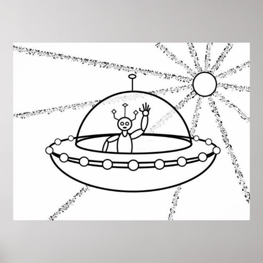 Poster Alien amical dans une soucoupe volante (Devant)