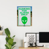 Poster Alien Art Parking For Aliens Only Sign Typographic (Bureau à domicile)
