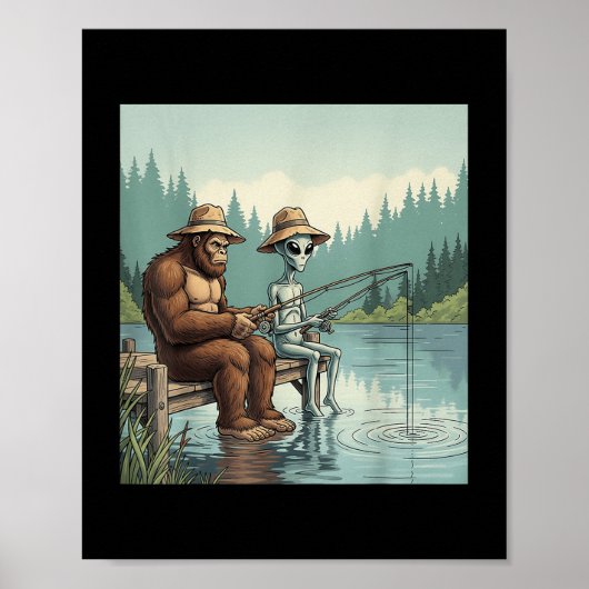 Poster Alien Bigfoot Pêche Sasquatch Pêcheur (Devant)