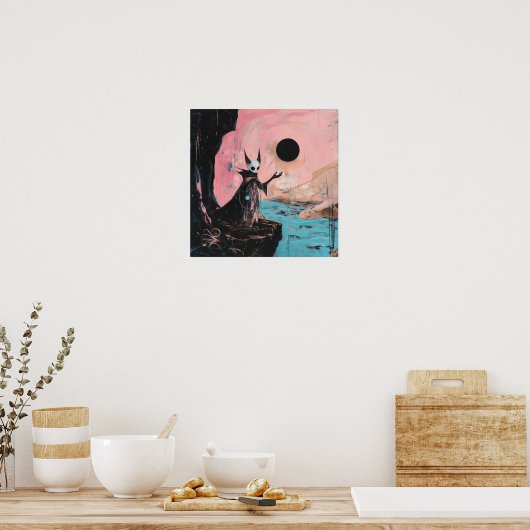 Poster Alien Chat Lune Noire Witchy AI Art Matte Valeur (Cuisine)