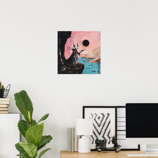 Poster Alien Chat Lune Noire Witchy AI Art Matte Valeur (Bureau à domicile)