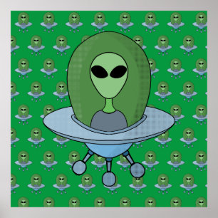 Poster Alien dans son petit vaisseau spatial