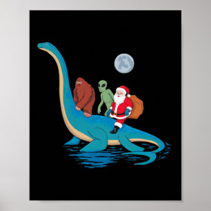 Poster Alien de Bigfoot Père Noël équitation Dinosaur Chr
