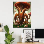 Poster Alien de champignons rouge et orange | AI Art Post (Bureau à domicile)
