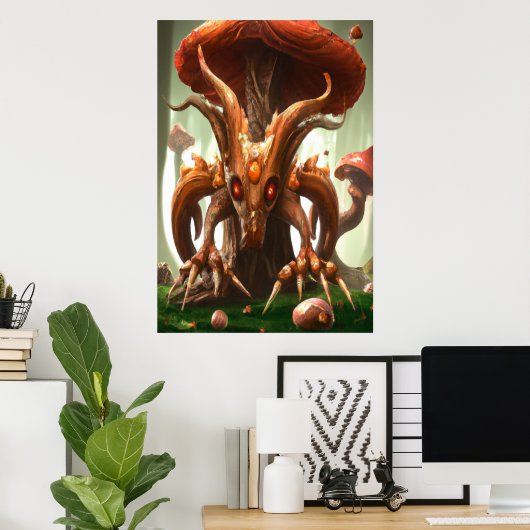 Poster Alien de champignons rouge et orange | AI Art Post (Bureau à domicile)