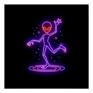 Poster Alien de dessin animé dansant parmi de petites exp