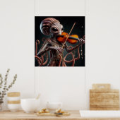 Poster Alien de l'espace Femail Octopus Jouer Violon (Cuisine)