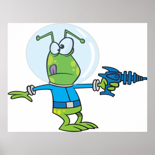 Poster Alien drôle avec Ray Gun Sci-Fi Space Invader (Devant)