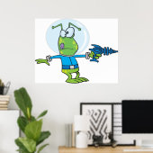 Poster Alien drôle avec Ray Gun Sci-Fi Space Invader (Bureau à domicile)