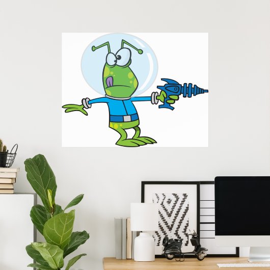 Poster Alien drôle avec Ray Gun Sci-Fi Space Invader (Bureau à domicile)