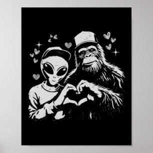 Poster Alien Drôle et Saint-Valentin Bigfoot Créature Lég