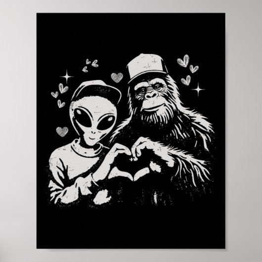 Poster Alien Drôle et Saint-Valentin Bigfoot Créature Lég (Devant)