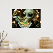 Poster Alien drôle mangeant des nouilles Ramen (Cuisine)