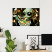 Poster Alien drôle mangeant des nouilles Ramen (Bureau à domicile)