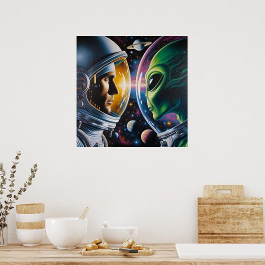 Poster Alien et astronaute dans l'espace (Cuisine)