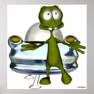 Poster Alien et vaisseau spatial drôles mignons 1A