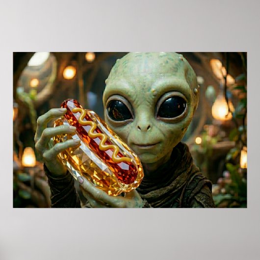 Poster Alien Extraterrestre avec Hotdog Cristallin (Devant)