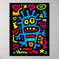 Alien Funky Bleu – Art Pop Néon Créature Excentriq