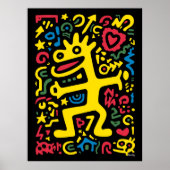 Poster Alien funky Dragon Jaune - Neon Pop Art Créature (Devant)