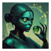 Poster Alien Lady détient un objet en verre transparent (Devant)