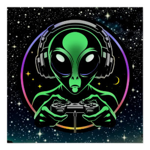 Poster Alien Lecture de jeux vidéo avec Arrière - plan ét