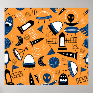 Poster Alien OVNI, vaisseaux spatiaux, motif pour enfants