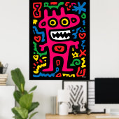 Poster Alien rose funky - Neon Pop Art Monstre Quirky (Bureau à domicile)