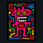 Poster Alien rose funky - Neon Pop Art Monstre Quirky<br><div class="desc">Lumineux, audacieux et funky - cet alien rose est un monstre excentrique plein d'énergie néon. Entouré de gribouillis et de formes éclatantes, il s’adresse aux amateurs de pop art et à tous ceux qui aiment le décor maison coloré et branché.</div>