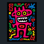 Poster Alien rose funky - Neon Pop Art Monstre Quirky<br><div class="desc">Lumineux, audacieux et funky - cet alien rose est un monstre excentrique plein d'énergie néon. Entouré de gribouillis et de formes éclatantes, il s’adresse aux amateurs de pop art et à tous ceux qui aiment le décor maison coloré et branché.</div>