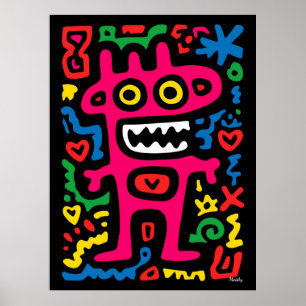 Poster Alien rose funky - Neon Pop Art Monstre Quirky