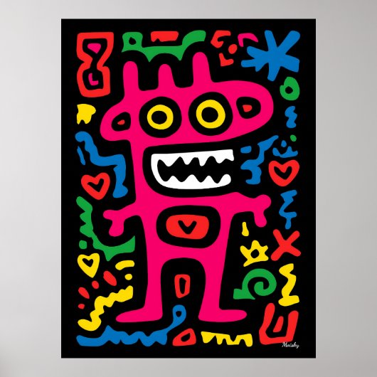 Poster Alien rose funky - Neon Pop Art Monstre Quirky (Devant)