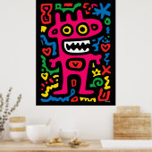 Poster Alien rose funky - Neon Pop Art Monstre Quirky (Cuisine)