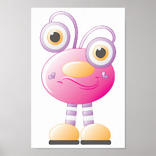 Poster Alien Rose mignon Avec Grands Yeux