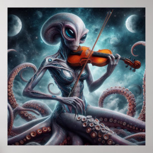 Poster Alien spatial Femail Pipe Violon Player 03X