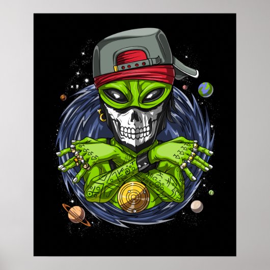 Poster Alien spatial Gangstа UFO Extraterrestres Rapper (Devant)