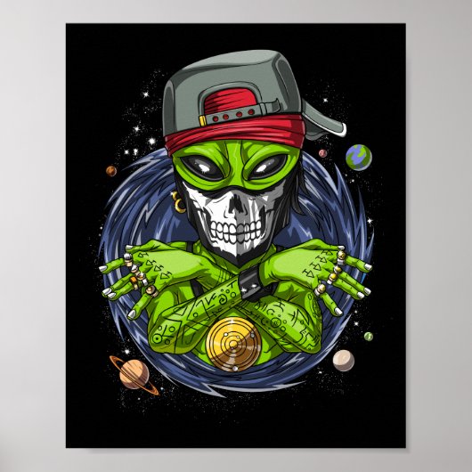 Poster Alien spatial Gangstа UFO Extraterrestres Rapper (Devant)