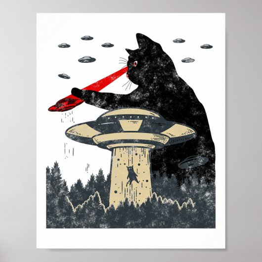 Poster Alien Ufo Enlèvement Laser Oeil Drôle Chat (Devant)