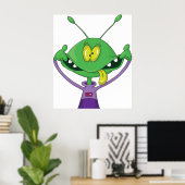 Poster Alien vert drôle faisant une grimace ridicule (Bureau à domicile)