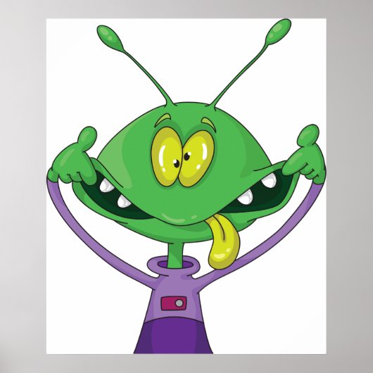 Poster Alien vert drôle faisant une grimace ridicule (Devant)