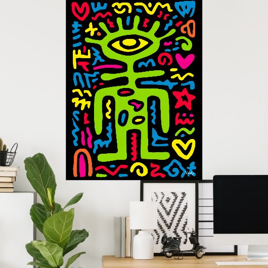 Poster Alien Vert Troisième Oeil - Funky Neon Pop Art Wal (Bureau à domicile)