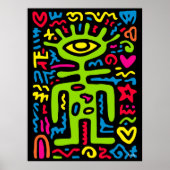 Poster Alien Vert Troisième Oeil - Funky Neon Pop Art Wal (Devant)
